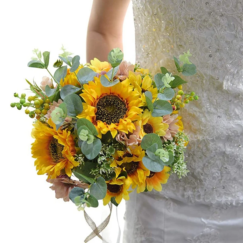 

Sunflower Wedding Bouquet Decoration Artificial Sunflower Handmade Bridal Holding Flower Bouquets for Wedding Party Home