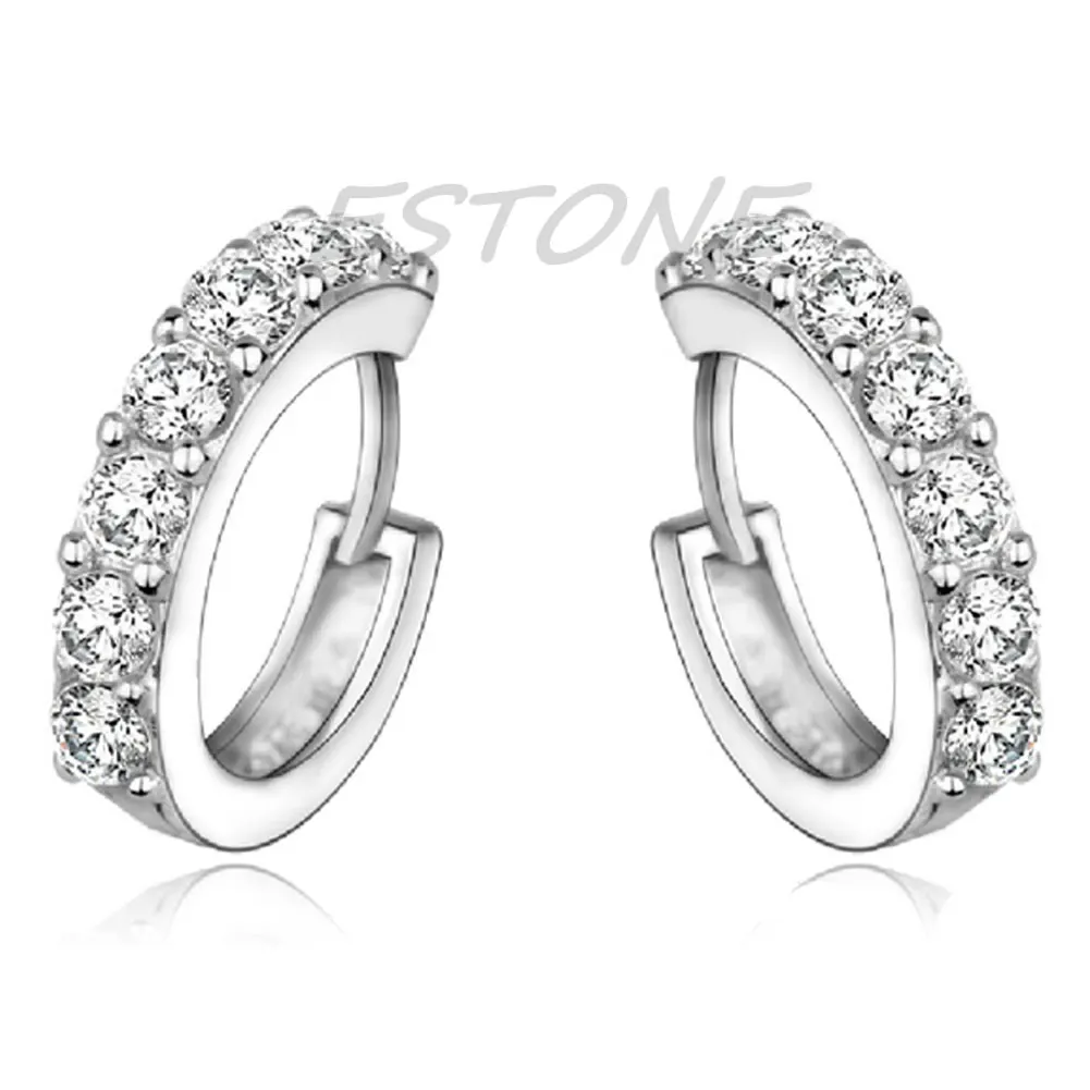 

Newest Hot Women Silver Plated CZ Small Round HUGGIE Hoop Earrings E56A