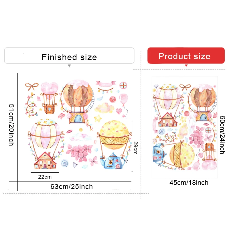 Мультяшные наклейки на стену с сердечками и воздушными шарами для детской