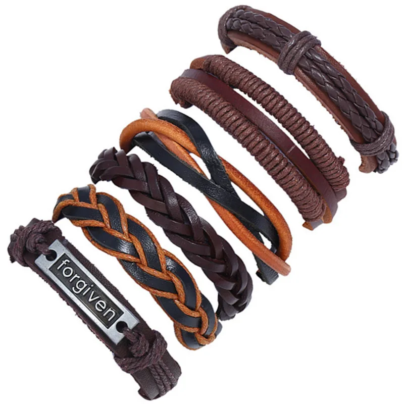 CIBOCIBO браслет в богемном стиле для мужчин 6 шт. роскошный кожаный с веревкой