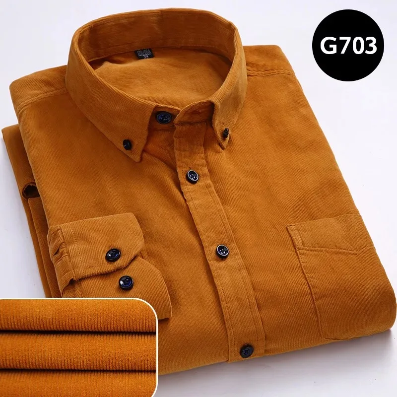

New Autumn winter Warm 100% Cotton Navy Corduroy Long Sleeved Button Turn down Collar Smart Casual Shirts
