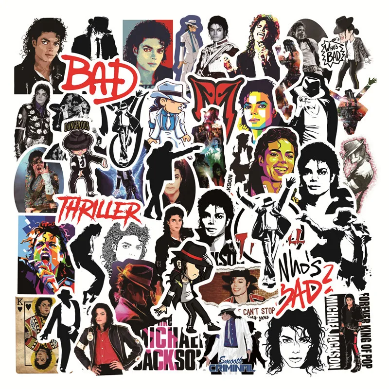 50pcs Michael Jackson Graffiti Stickers DIY PVC Waterproof Sticker Decals For Skateboard Refrigerator Laptop Guitar - купить по