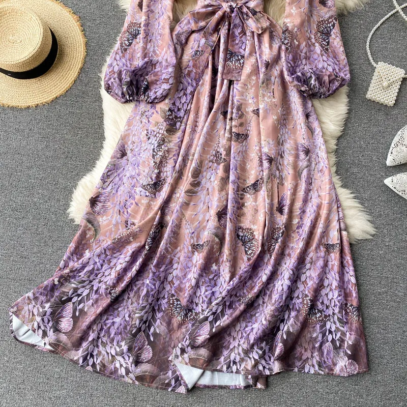 

LoveFlowerLife Clothing Vestidos Runway Dress Women New Vintage Lantern Sleeve O-Neck Printing Maxi Long Dress Woman