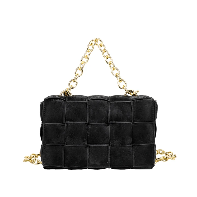 

2021 New Female Luxury Designer Soft Square Crossbody Bags for Women Thick Metal Chain Frosted Suede Shoulder Bag Handbag Purse