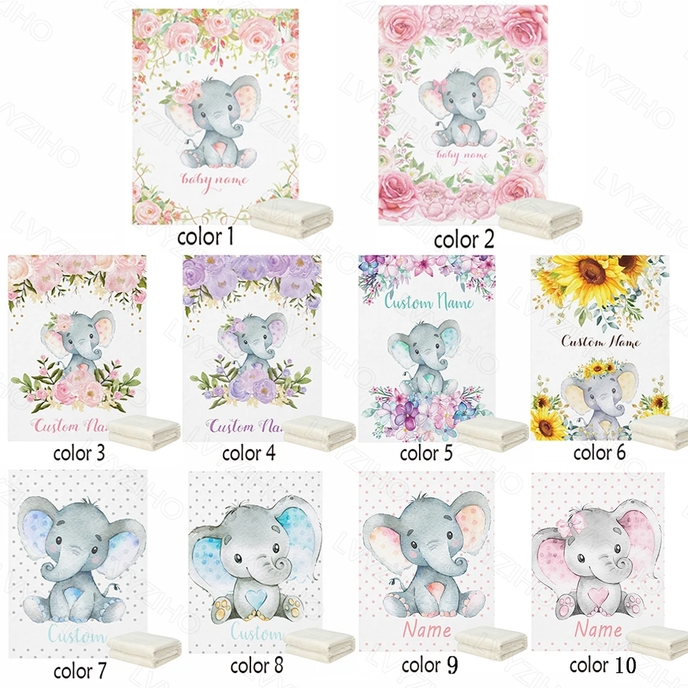 Custom Name Chic Flower Elephant Baby Girl / Boy Blanket-30x