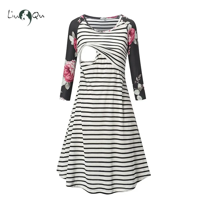 Женское платье для беременных кормящих матерей с рукавом 3/4 повседневное