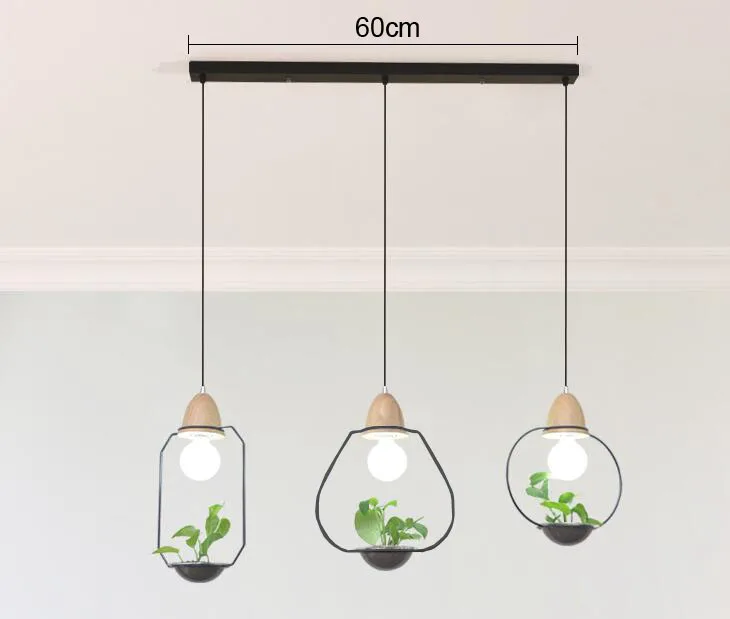 3 heads 60cm Bar Современные Простые креативные железные подвесные лампы для горшка, ресторан, гостиная, кафе, бар, украшение из дерева и стекла, подвесные светильники - Цвет корпуса: 3 heads 60cm Bar