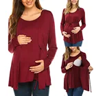 Женская одежда для беременных двухслойные Топы с длинным рукавом Футболка для кормления грудью халат беременность