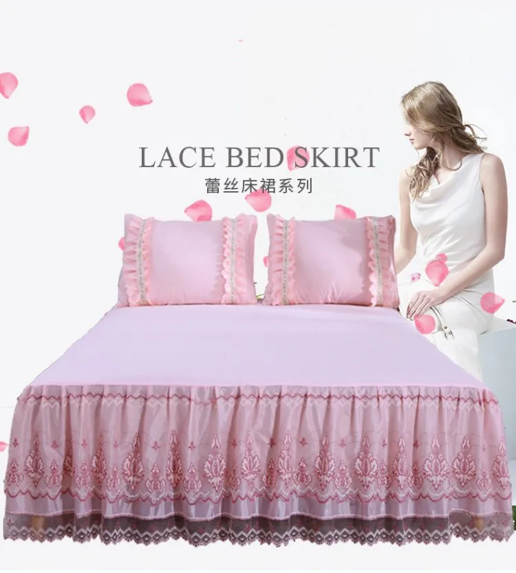 1 шт. роскошная кружевная юбка принцессы для кровати бежево-розовый чехол на