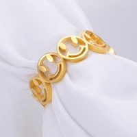 korean fashion hollow smile face finger rings for women men stainless steel open adjustable rings simple aesthetic couple rings