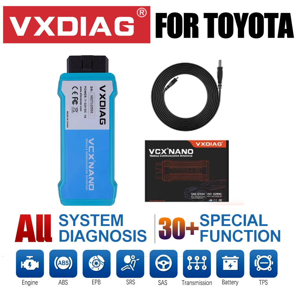Original VXDIAG VCX NANO for TOYOTA OBD2 ALL System Diagnistic TIS Techstream V15.00.026 Compatible with SAE J2534 Scan Tool