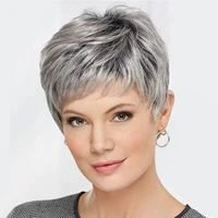 wigs for women synthetic short wig with bangs mixed gray wigs high temperature fiber heat resistant hair