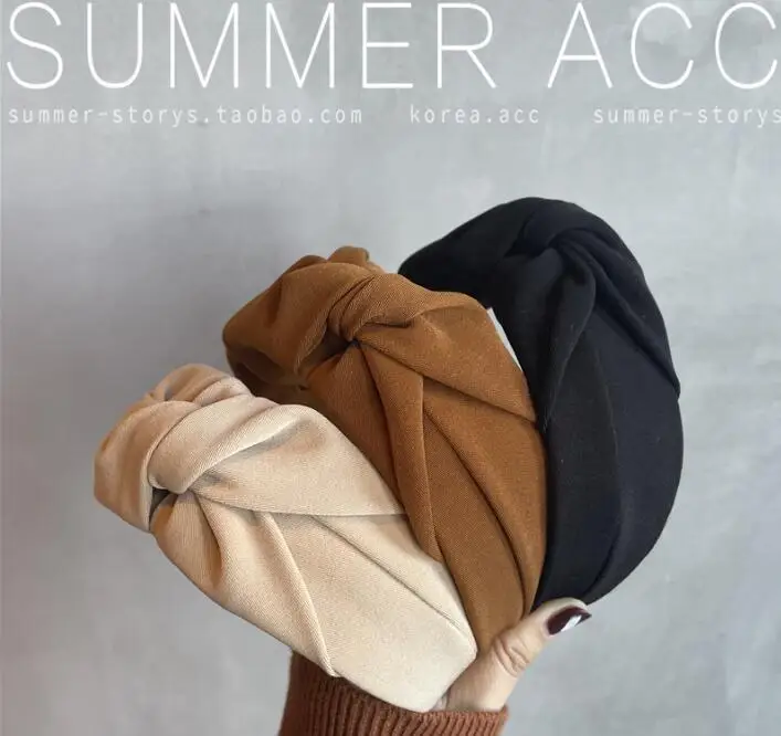 

French romance fashion sense retro solid color fabric knotted hairbands temperament fabric pure hair hoop