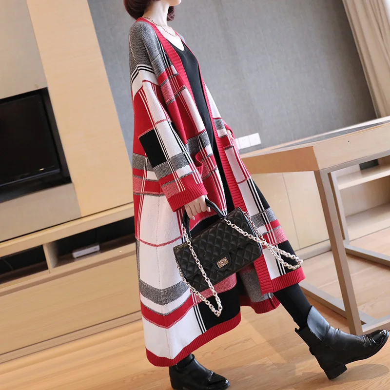 LANMREM 2020 Long Thick Knit Cardigan Women Spring Korean Version Of The New Loose Plaid Sweater Coat 19B-a201 |