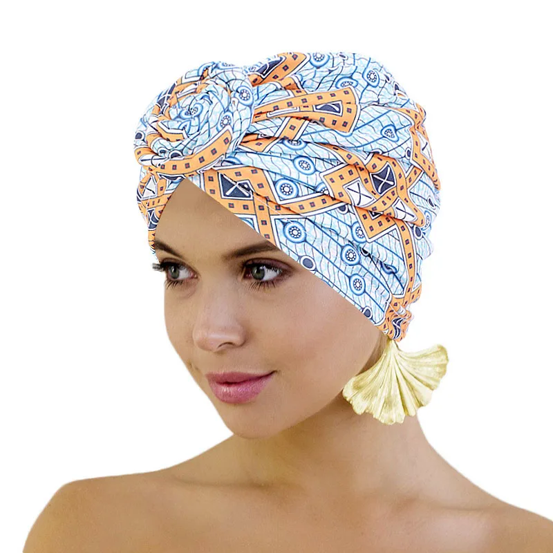 

New Women african pattern Knotted flower Turban Muslim Turban Twist Knot India Hat Ladies Chemo Cap Bandanas Hair Accessories