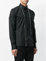 mens large size mens shirt niche design feeling stitching mens shirt black slim zipper mens coat