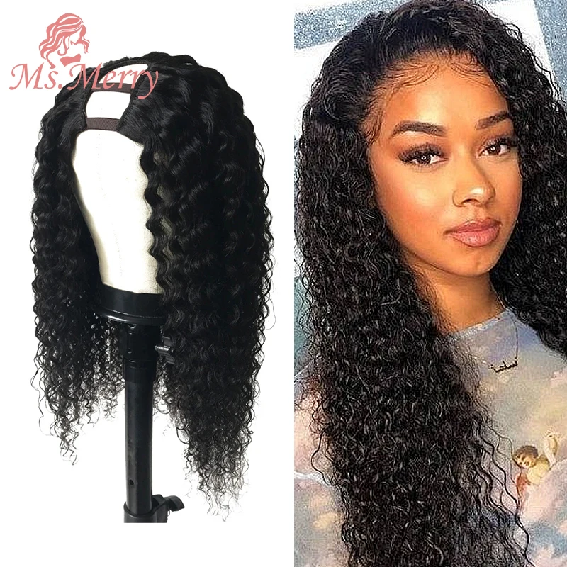 

Ms.Merry U-part Wigs with Scarf 150% Density Deep Wave Hair Full Machine Made Brazilian Raw Virgin Human Hair for Black women