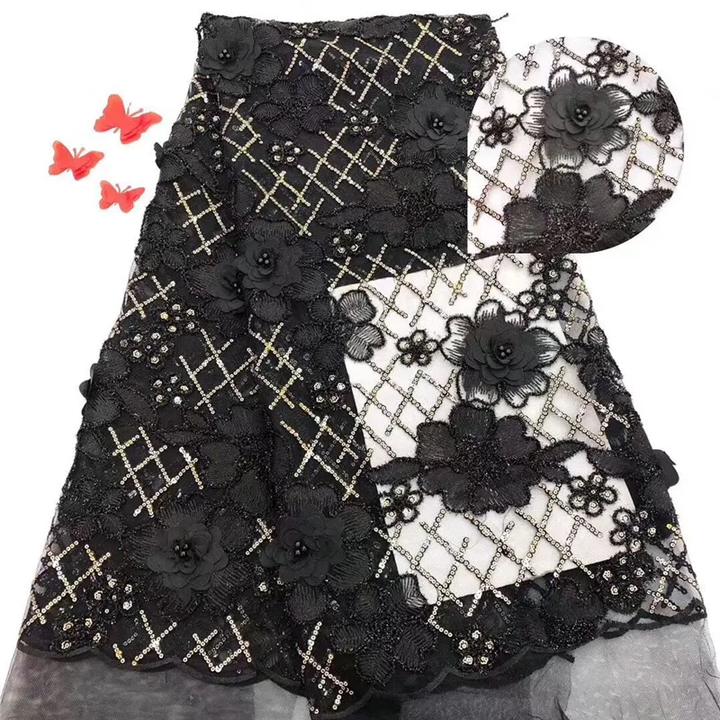 Новейшая французская кружевная ткань с 3d бисером и цветочной вышивкой