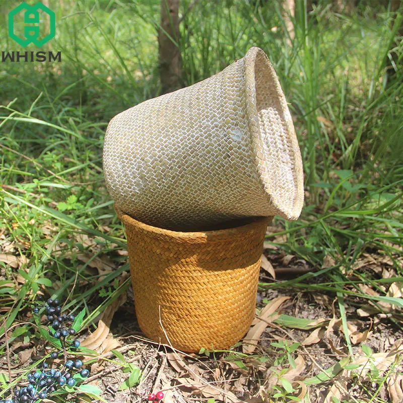 

23X23CM Wicker Storage Basket Seagrass Flower Pot Handmade Garden Planter Organizer Nursery Pot Laundry Home Storage Bag