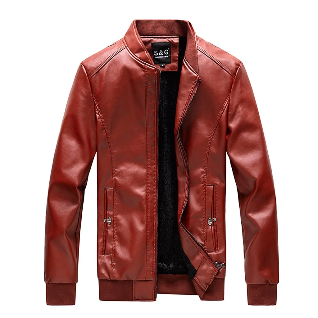 

Men's Autumn Winter Vintage Zipper Stand Collar Imitation Jacket Leather Coat Winter Nice Fashion Fashion Fashion Wor