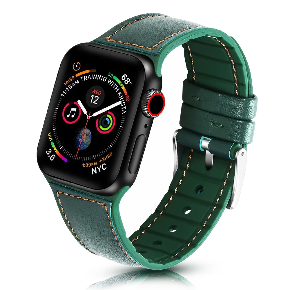 Ремешок силиконовый и кожаный для Apple Watch SE Band Series 6 5 4 3 Модный мягкий браслет iWatch 40
