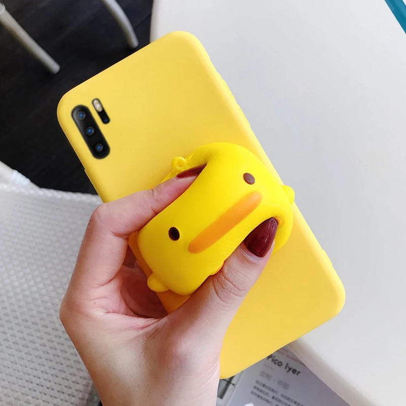funny soft 3D yellow duck silicone phone case on for huawei honor 9 lite 8 10 7a 7c pro play v10 7s 8X 7x cute matte back cover | Мобильные