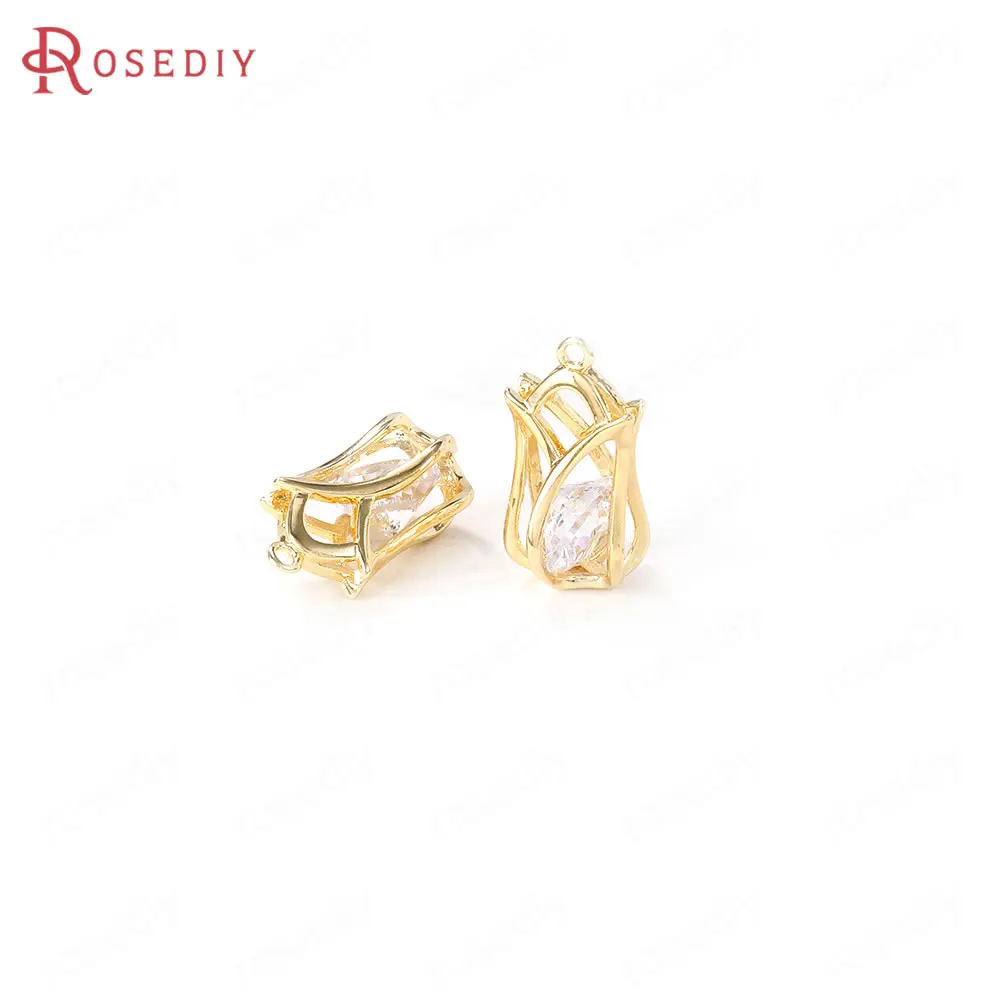 

4 шт., латунные подвески в виде бутонов с цирконом, 18 х10 мм