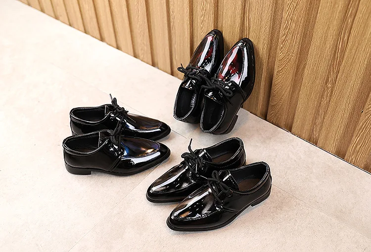 

Spring Autumn Children PU Leather Shoes Boys Dress Shoes Solid Black Kids Casual Flats Student Fashion Perform Shoes Size 21-36