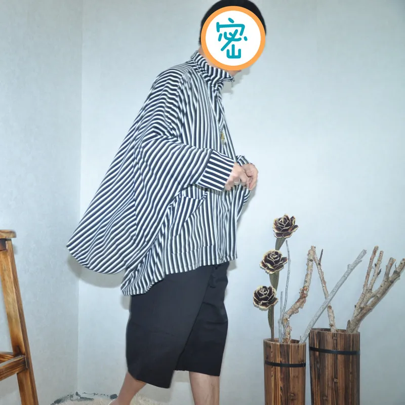 Ветровка мужская в тонкую полоску длинная рубашка с рукавом летучая мышь