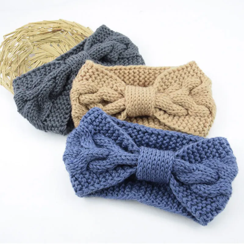 Autumn Winter Bow Twisted Wide Headband Turban Warmer Ear Crochet Knitting Stretch Hair Bands Women Female Headwrap Headwear |