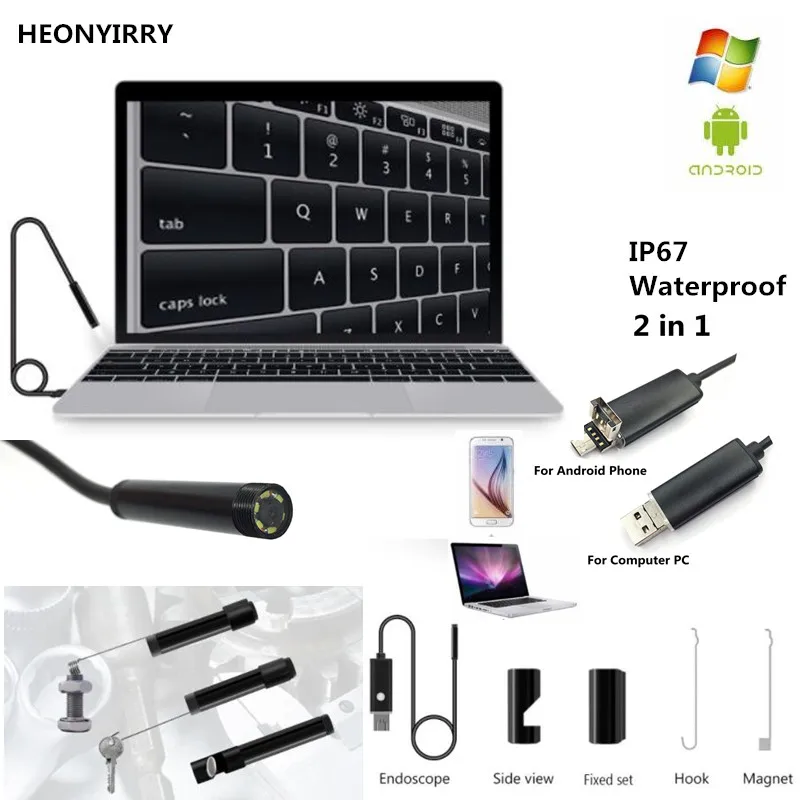 Водонепроницаемый USB кабель 5 мм 7 1 м 2 10 6 светодиодов эндоскоп для Android 1/9 CMOS Мини