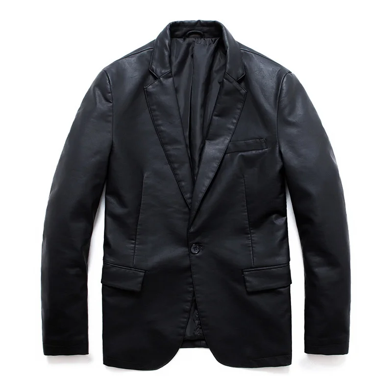 

Мужской модный универсальный Простой Высококачественный трендовый красивый повседневный кожаный костюм на пуговицах деловой костюм приталенный лацкан ПУ