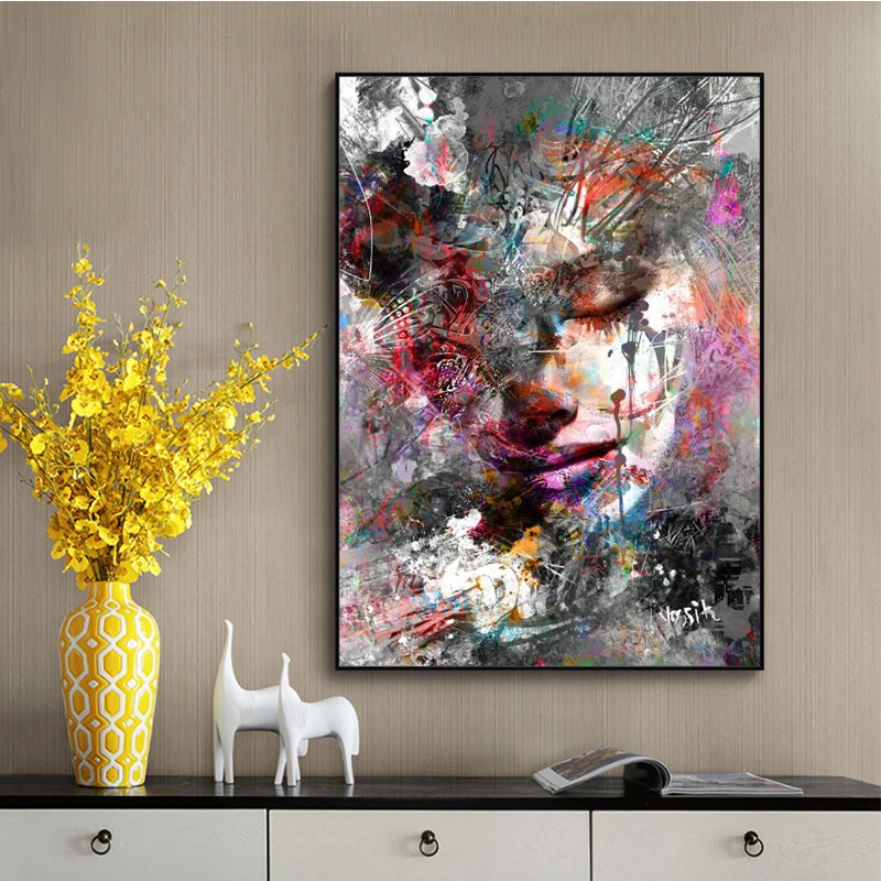 Уличное граффити искусство портрет лицо женщина Искусство на стену Холст
