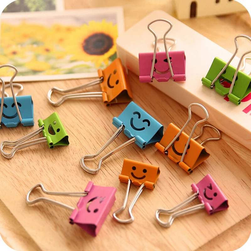 

10X Cute Colorful Smile Face Document File Metal Clips Bookmark School Office Supply Student Stationery