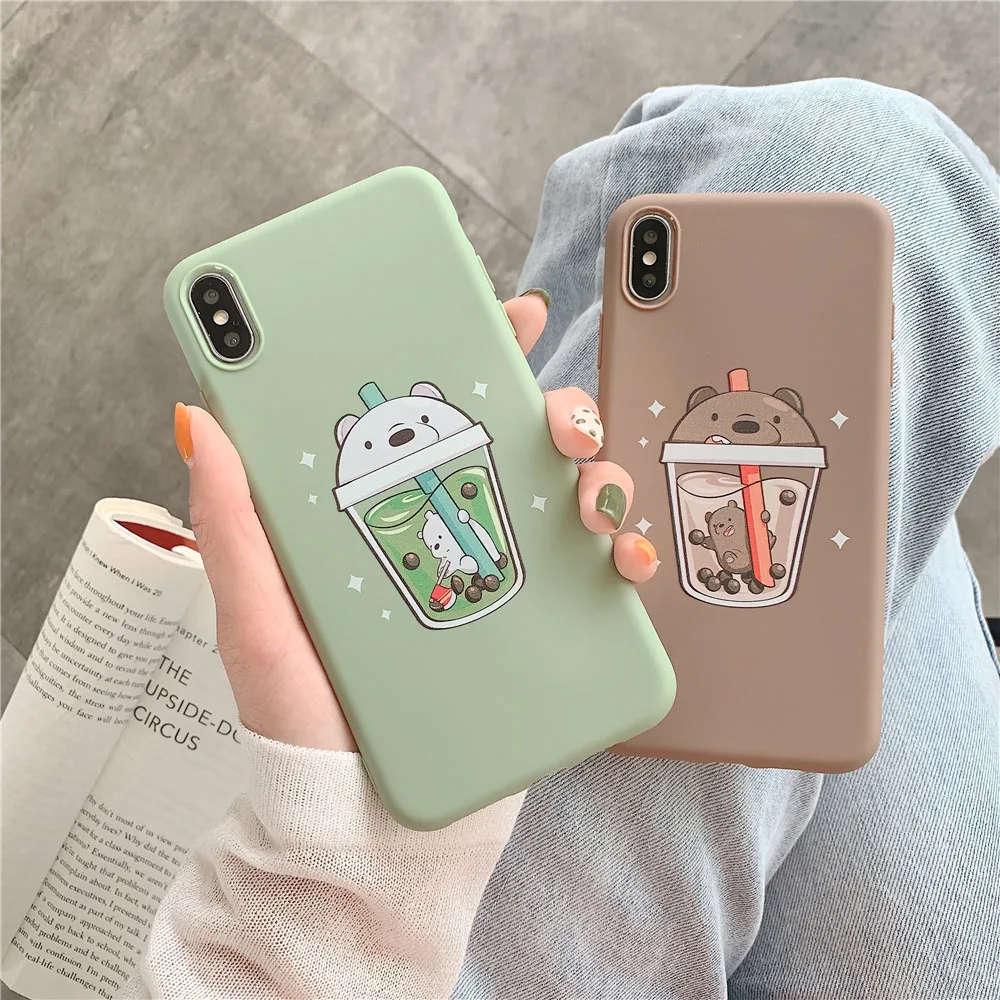 N1986N Телефон чехол для iPhone 6 6s 7 8 Plus X XR XS Max Модный мультфильм Медведь молоко чай Мягкий ТПУ силиконовый чехол для iPhone X телефона
