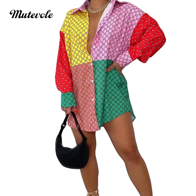 

Женская модная рубашка mutefly с принтом в стиле пэчворк на пуговицах, блузка с длинным рукавом и отложным воротником