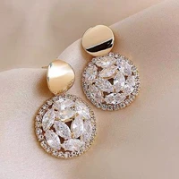 luxury rhinestone geometric drop earrings for women girls 2020 new bijoux round dangle earring party jewelry gifts gold trendy