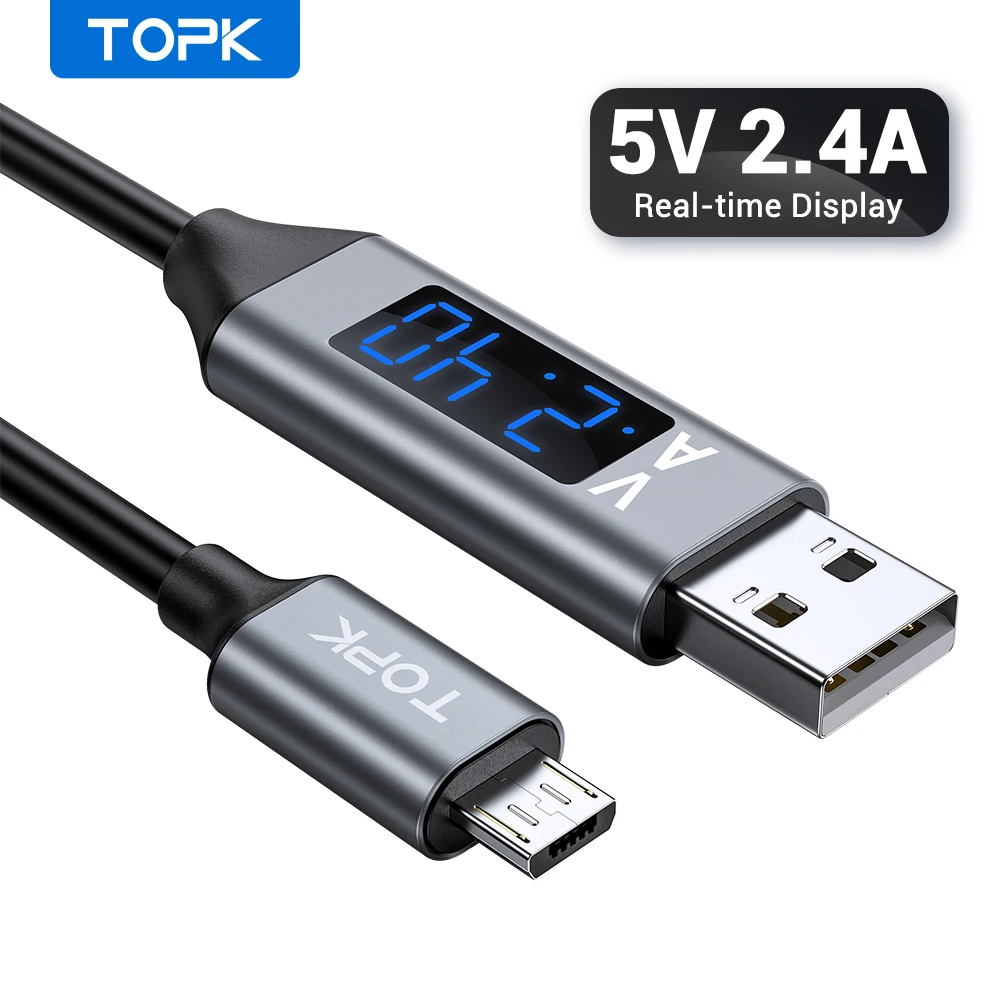 TOPK AC32 микро USB кабель напряжение и ток дисплей Быстрая зарядка синхронизации