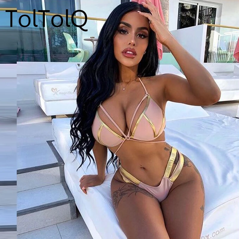 Летние сексуальные Позолоченные раздельные бикини купальники пляжная одежда