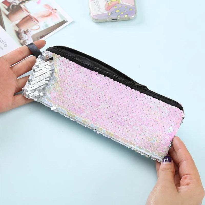 Двусторонний чехол-карандаш с блестками для девочек милый пенал школьный