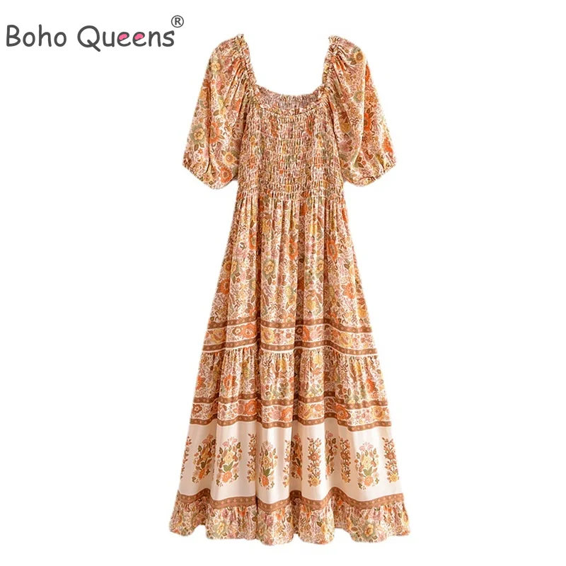 Женский пляжный сарафан в стиле бохо с короткими рукавами и цветочным принтом |