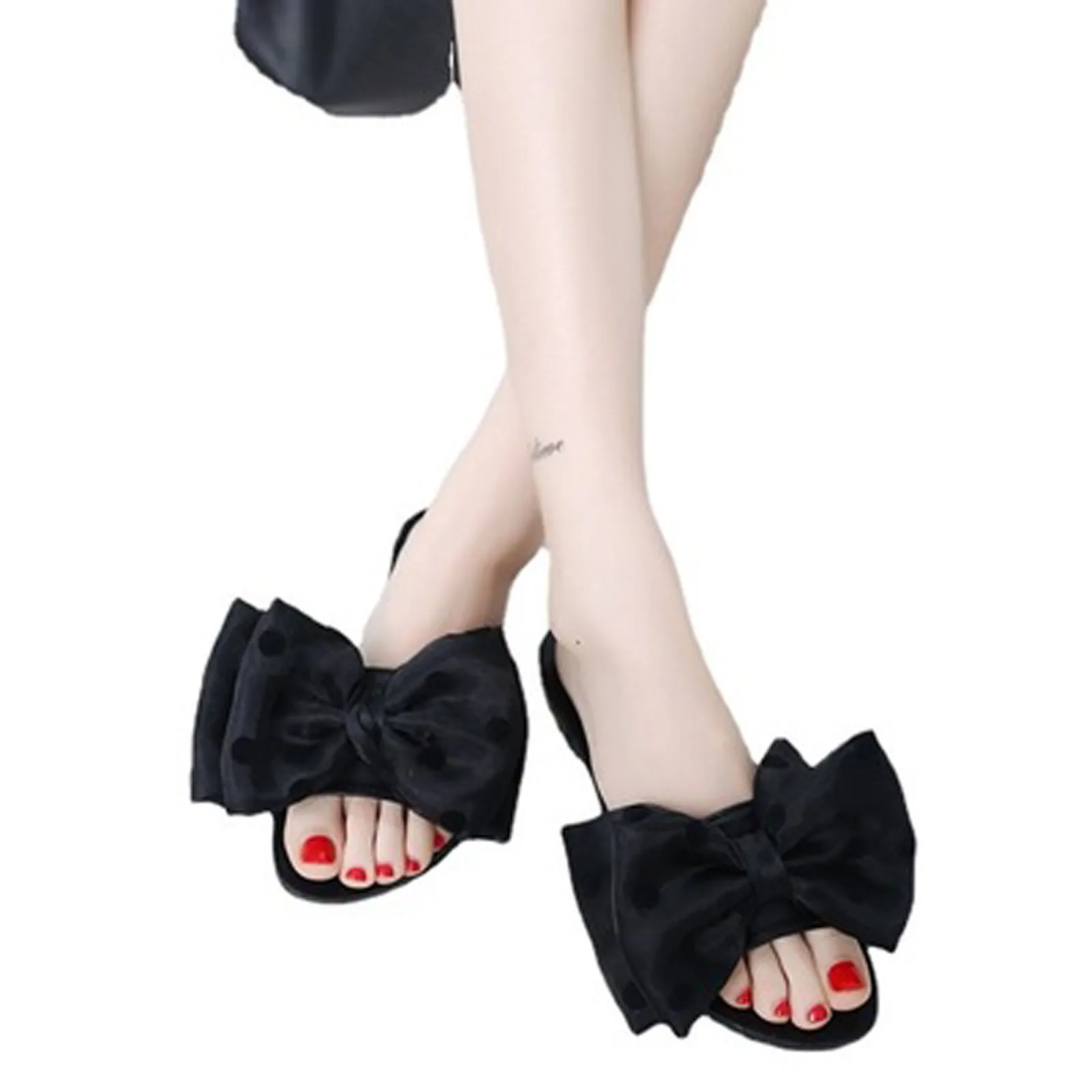 Женские тапочки с бабочкой и бантом Летняя женская обувь на танкетке полосатые