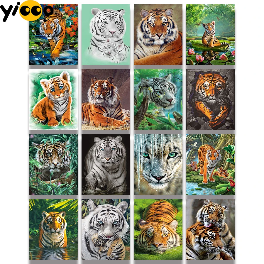 

Full Square Drill Diamond Painting Cross Stitch 5D Embroidery Tiger Animals Series Rhinestone Mosaic Home Decor Gift TB16