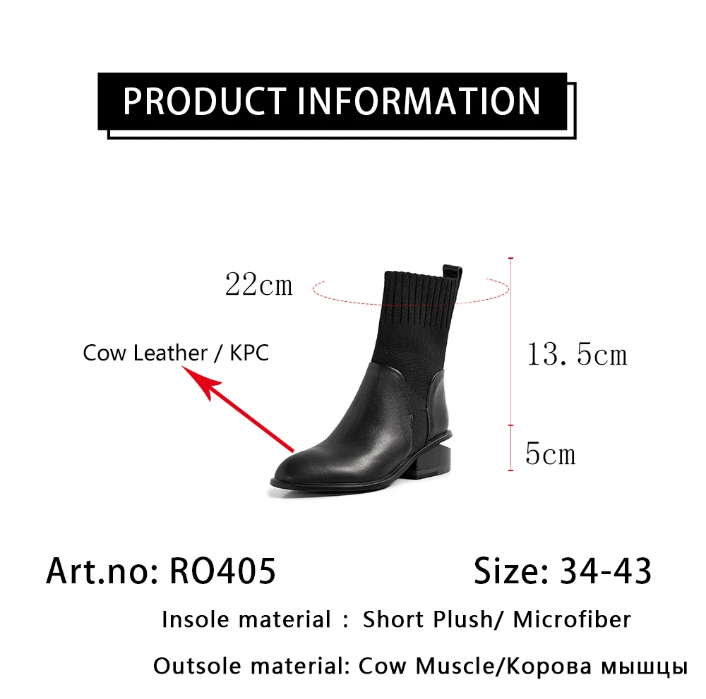 

RJN Women's Boots Winter Genuine Leahter Fashion Patchwork Stretch Fabric Style Strange Heels 2020 New Women Shoes RO404