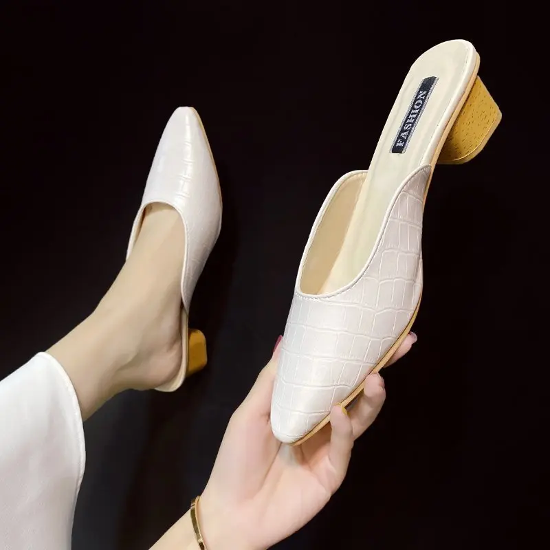 

Сандалии женские с острым носком, элегантные босоножки на толстом каблуке, лидер продаж, модная верхняя одежда, лето 2020