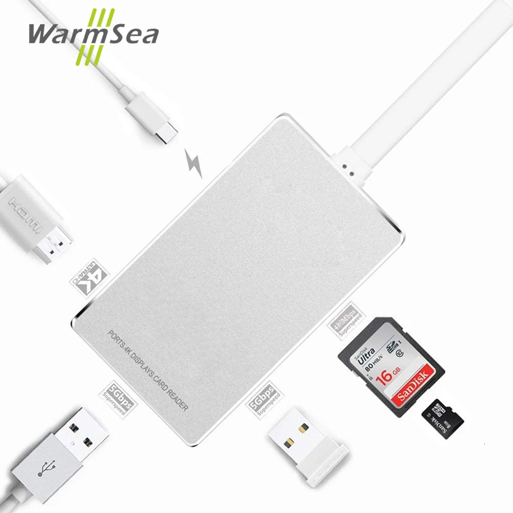 Концентратор USB Type C Thunderbolt 3 адаптер с HDMI 4K зарядными портами 2 0 Micro SD/TF кард ридер