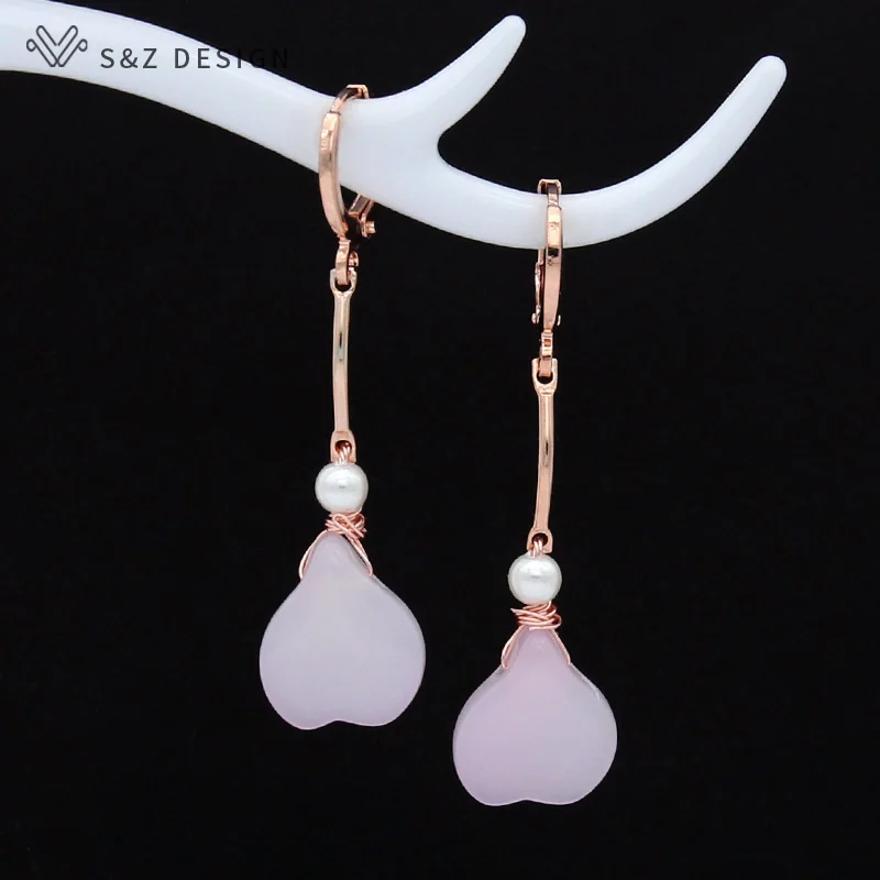 Женские акриловые серьги подвески S & Z длинные висячие в форме сердца из розового