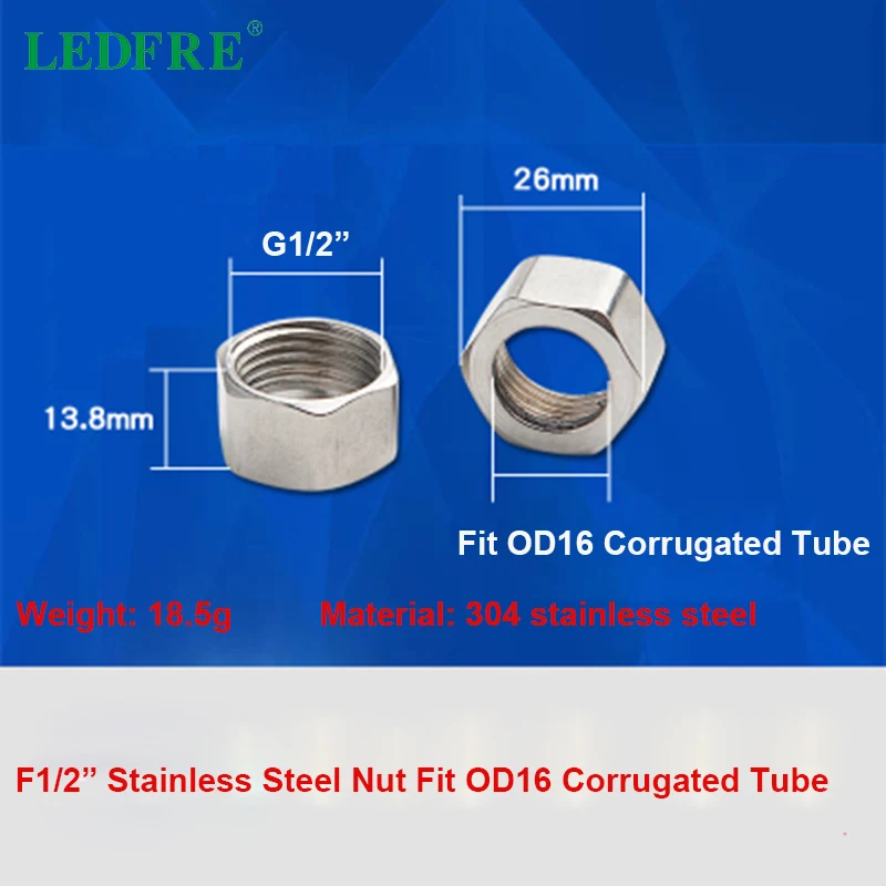 LEDFRE 10 шт. гайка для 304 Нержавеющая сталь гофрированной разъем латунной гайкой 3/8