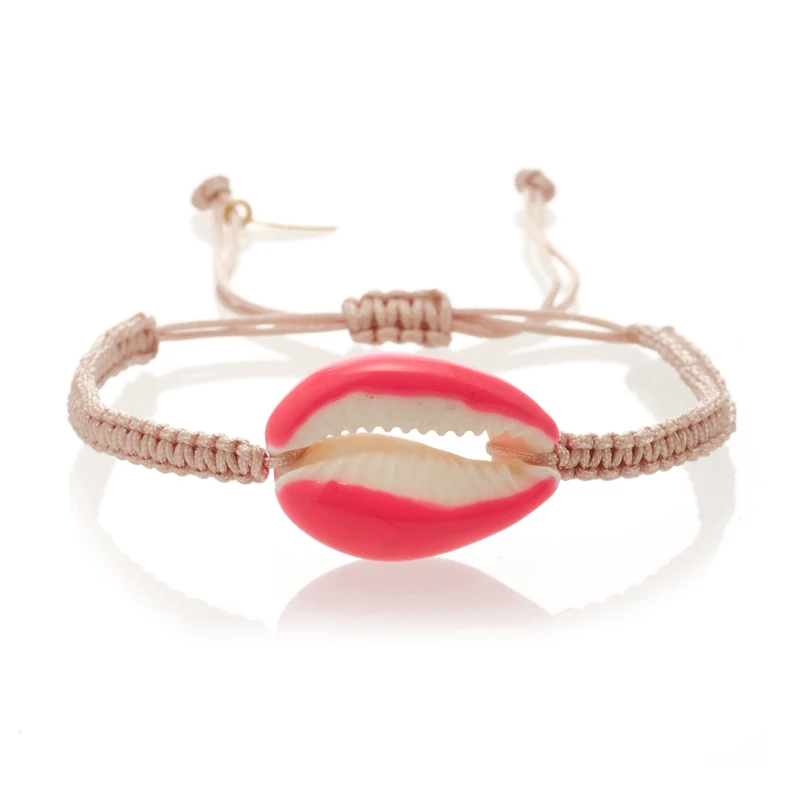 Стильный браслет из воскового шнура с плетением из ракушек, простой ручной работы, классическое пляжное украшение, регулируемое женское кольцо.