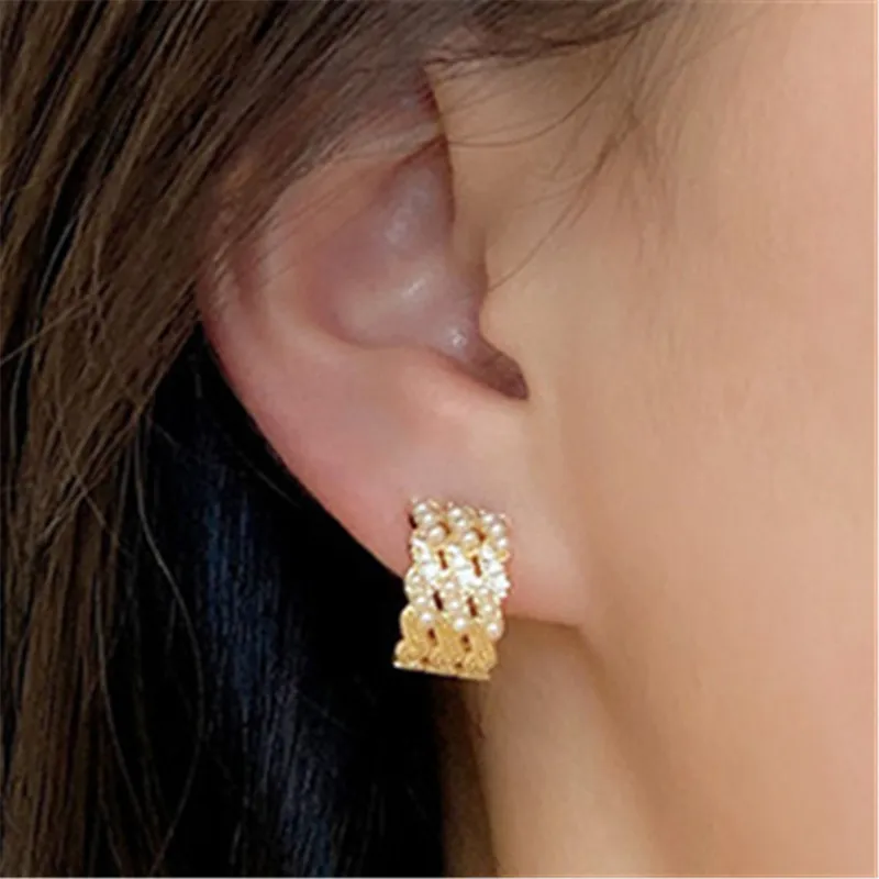 Новые модные серьги-кольца в Корейском стиле женские милые с имитацией жемчуга